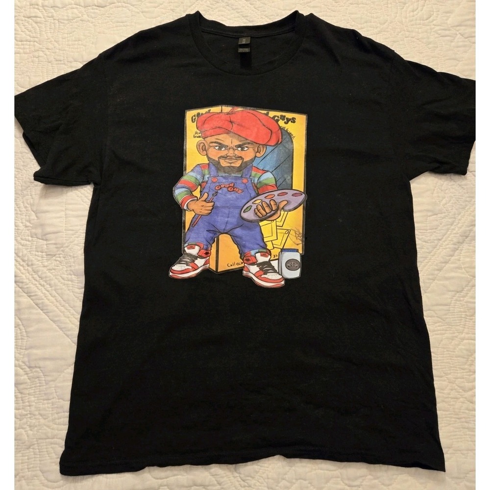 Good Guys JDX Tee Shirt Painter Guy Red Beret Overalls EUC Size LARGE L